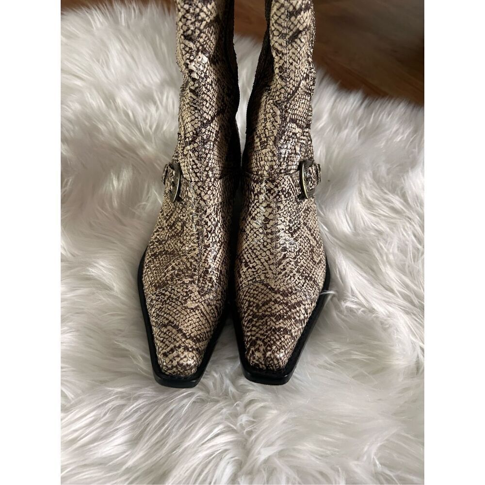 Vtg Jessica Bennett Womens Western Snake Leather Boots Sz 7.5 Mid Kalf